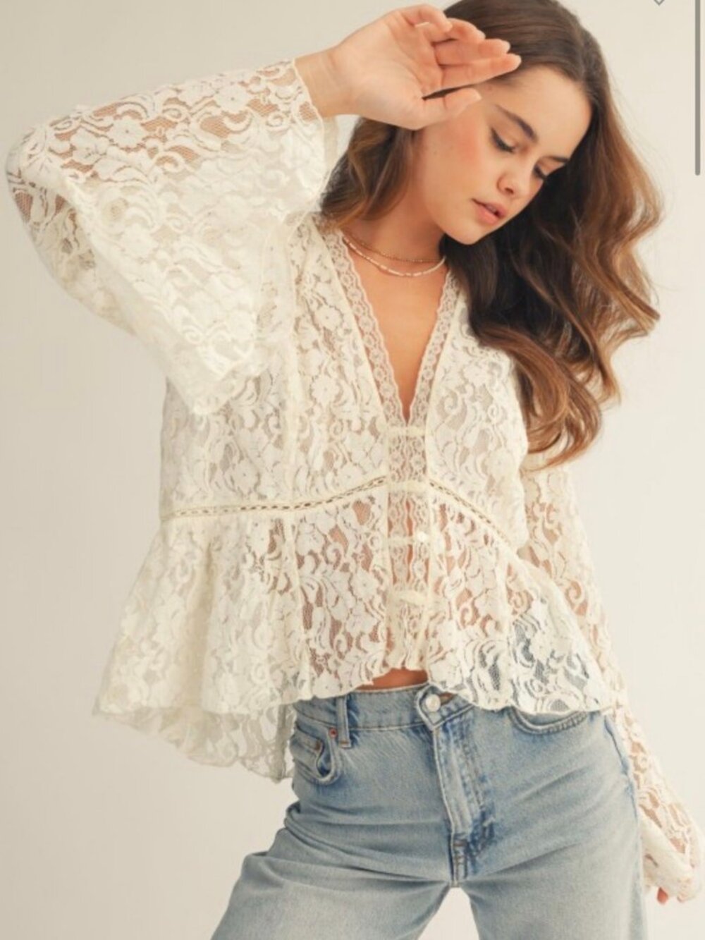 131. NWT - LovLov lace ivory top, size M/L